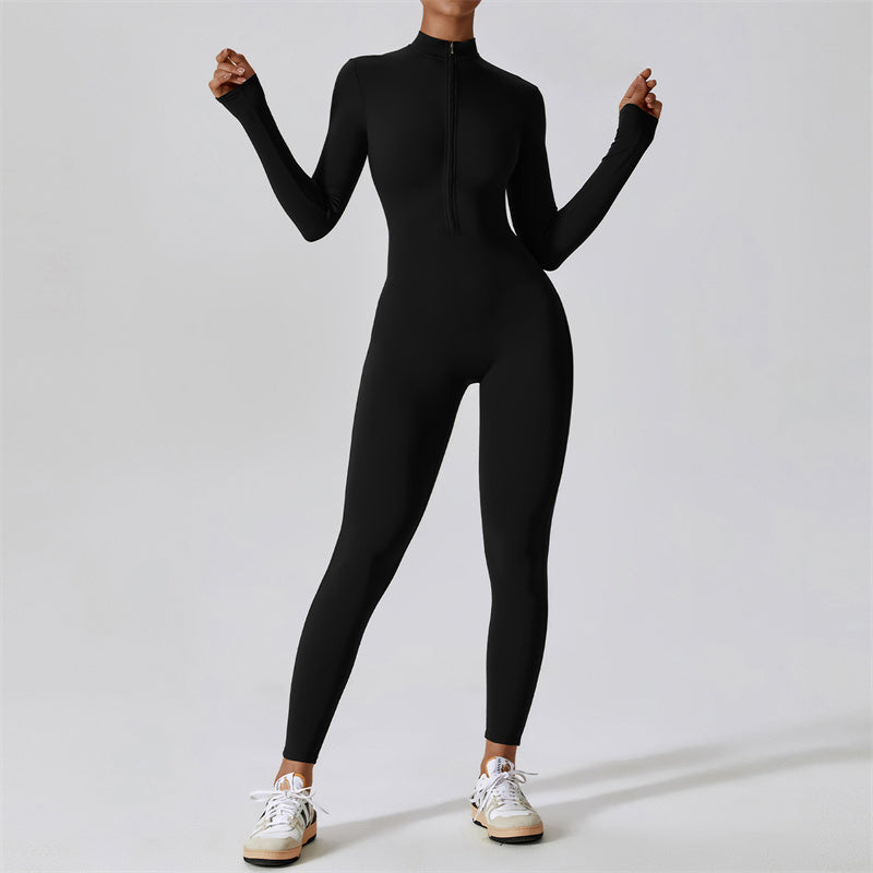 Buddha Stones Donna Cerniera Manica Lunga Shapewear Tuta Sportiva Fitness Yoga Body - Nero - US8-10, UK/AU12-14, EU40-42 (XL) - image 11