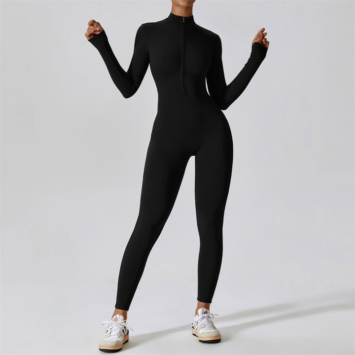 Buddha Stones Donna Cerniera Manica Lunga Shapewear Tuta Sportiva Fitness Yoga Body - Nero - US8-10, UK/AU12-14, EU40-42 (XL) - image 11