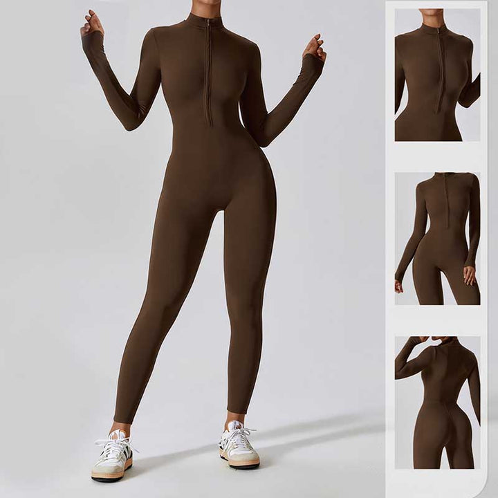 Buddha Stones Donna Cerniera Manica Lunga Shapewear Tuta Sportiva Fitness Yoga Body - image 9