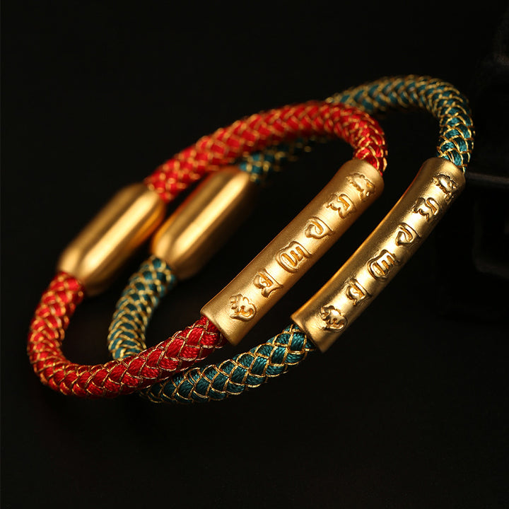 Bracciale con fibbia magnetica intrecciata a scaglie di drago in argento sterling 999 fatto a mano , Om Mani Padme Hum Protection