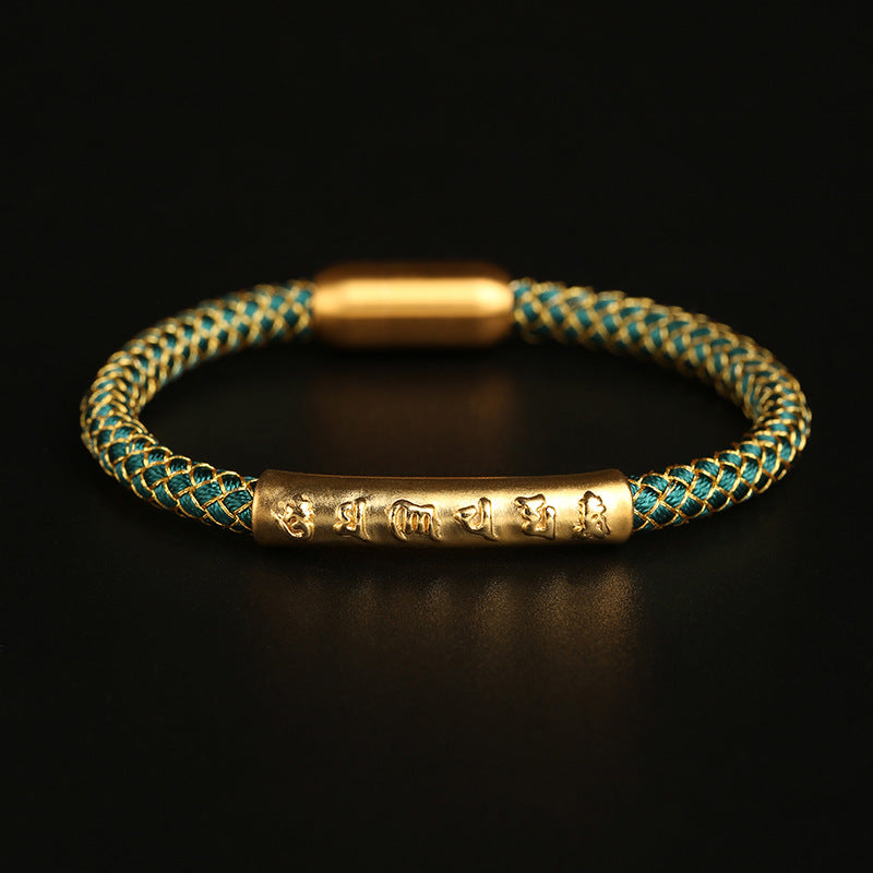 Bracciale con fibbia magnetica intrecciata a scaglie di drago in argento sterling 999 fatto a mano , Om Mani Padme Hum Protection