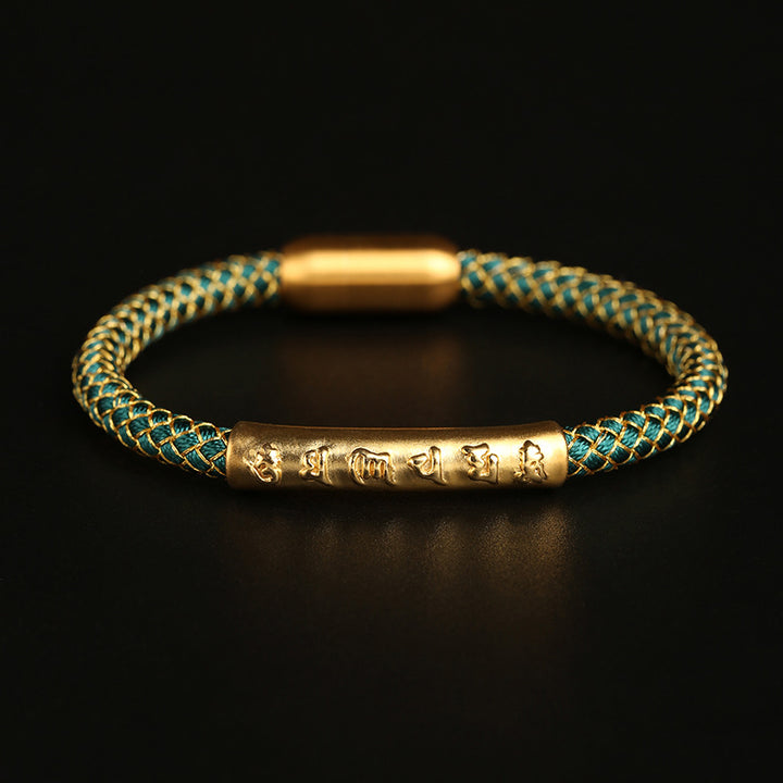 Bracciale con fibbia magnetica intrecciata a scaglie di drago in argento sterling 999 fatto a mano , Om Mani Padme Hum Protection