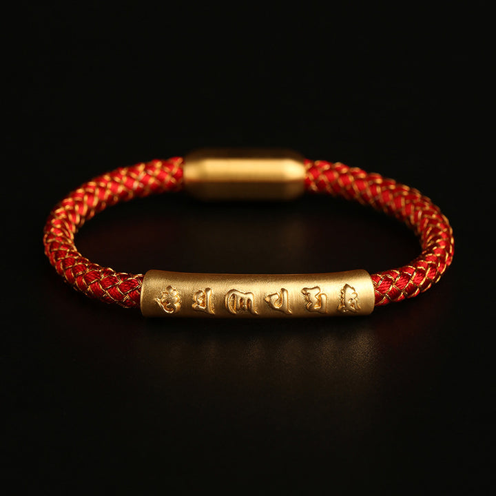 Bracciale con fibbia magnetica intrecciata a scaglie di drago in argento sterling 999 fatto a mano , Om Mani Padme Hum Protection