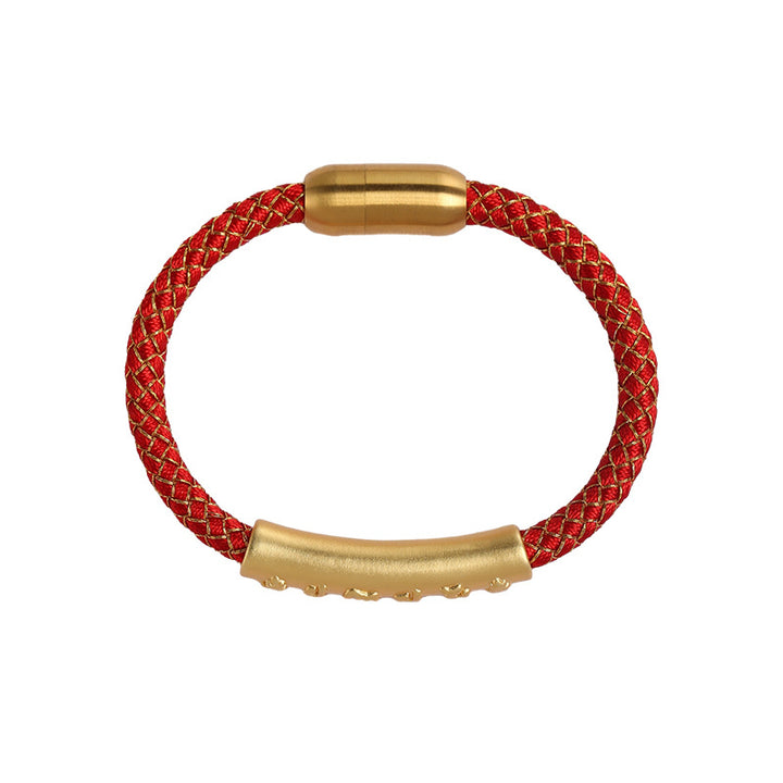 Bracciale con fibbia magnetica intrecciata a scaglie di drago in argento sterling 999 fatto a mano , Om Mani Padme Hum Protection