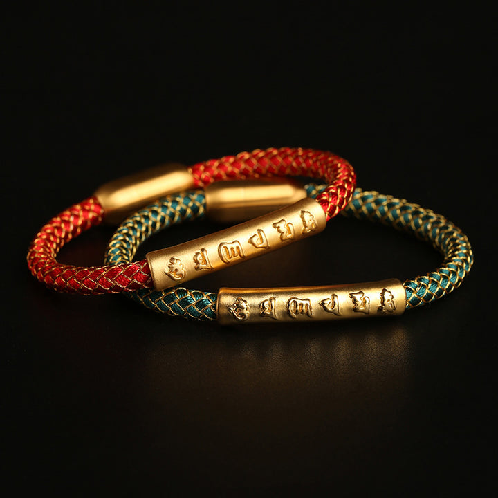 Bracciale con fibbia magnetica intrecciata a scaglie di drago in argento sterling 999 fatto a mano , Om Mani Padme Hum Protection