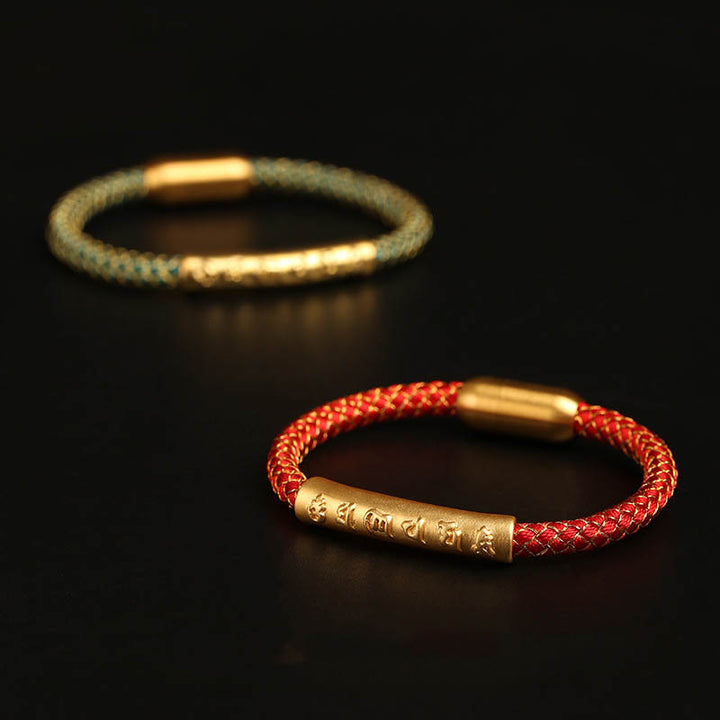 Bracciale con fibbia magnetica intrecciata a scaglie di drago in argento sterling 999 fatto a mano , Om Mani Padme Hum Protection