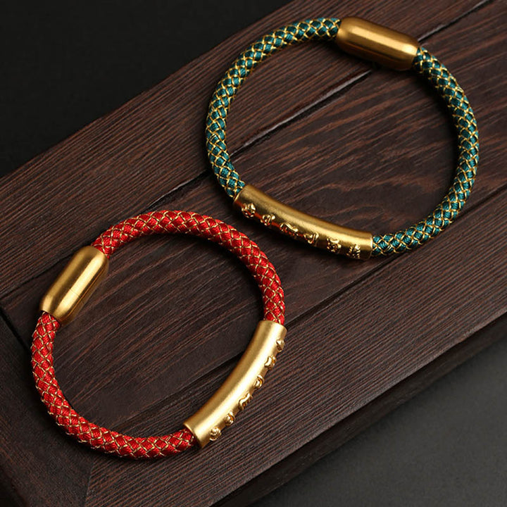 Bracciale con fibbia magnetica intrecciata a scaglie di drago in argento sterling 999 fatto a mano , Om Mani Padme Hum Protection