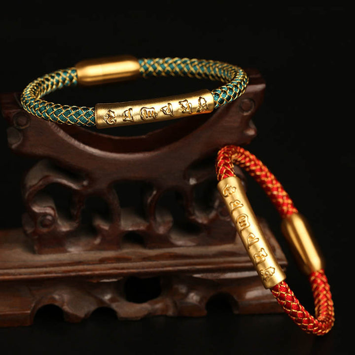 Bracciale con fibbia magnetica intrecciata a scaglie di drago in argento sterling 999 fatto a mano , Om Mani Padme Hum Protection