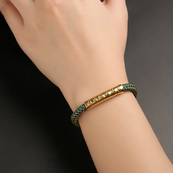 Bracciale con fibbia magnetica intrecciata a scaglie di drago in argento sterling 999 fatto a mano , Om Mani Padme Hum Protection