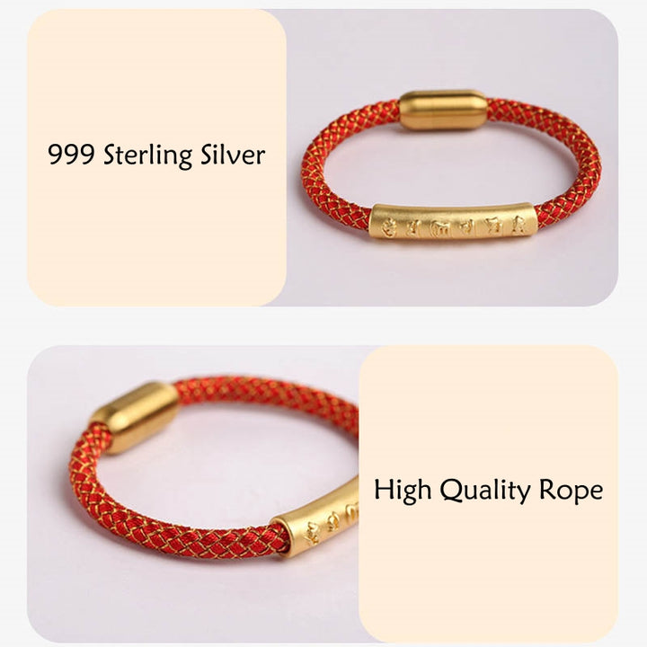 Bracciale con fibbia magnetica intrecciata a scaglie di drago in argento sterling 999 fatto a mano , Om Mani Padme Hum Protection