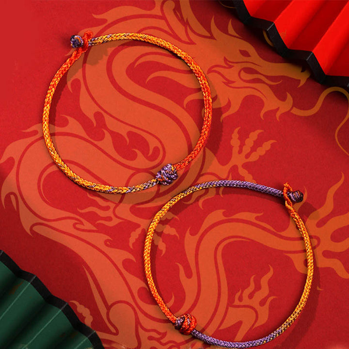 Braccialetto in corda intrecciata rossa e viola con Buddha Stones, fatto a mano