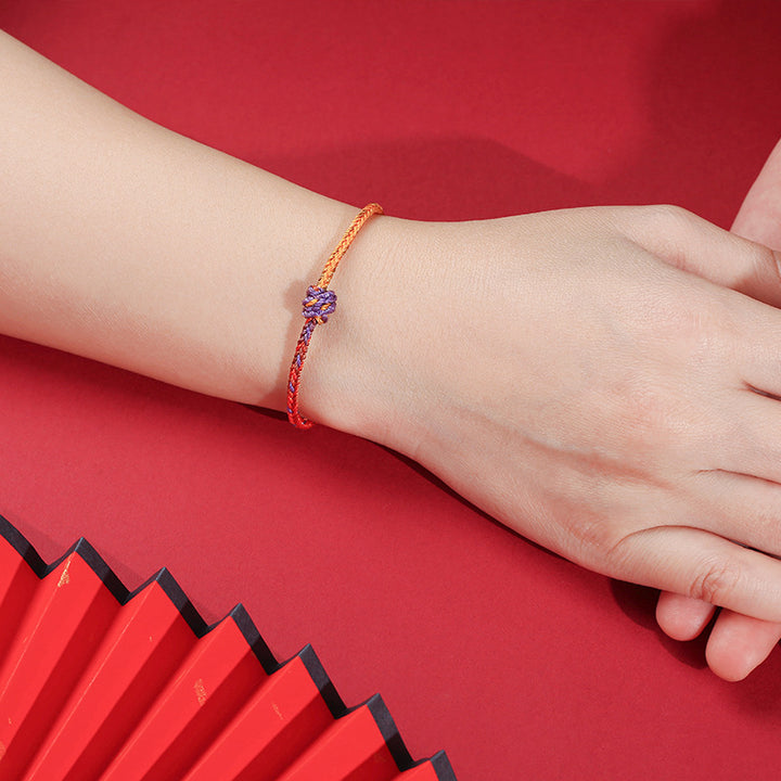 Braccialetto in corda intrecciata rossa e viola con Buddha Stones, fatto a mano