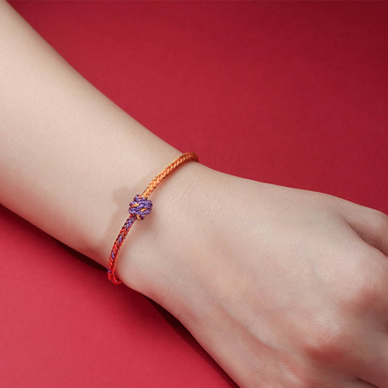 Braccialetto in corda intrecciata rossa e viola con Buddha Stones, fatto a mano