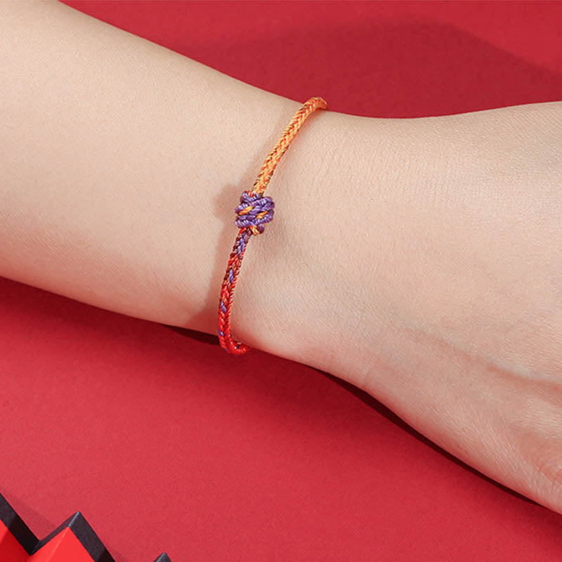 Braccialetto in corda intrecciata rossa e viola con Buddha Stones, fatto a mano