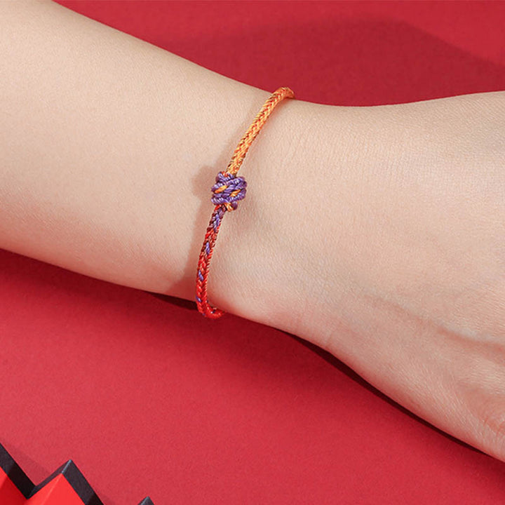 Braccialetto in corda intrecciata rossa e viola con Buddha Stones, fatto a mano