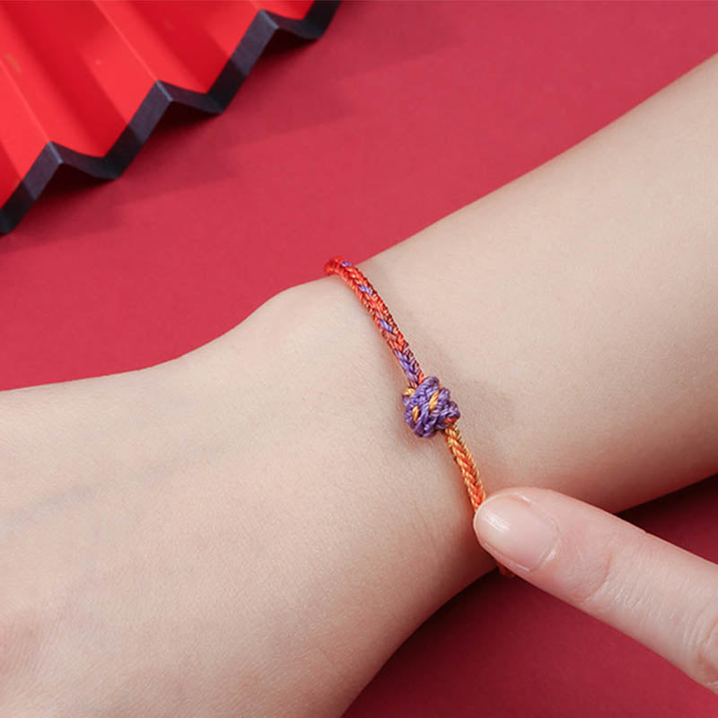 Braccialetto in corda intrecciata rossa e viola con Buddha Stones, fatto a mano