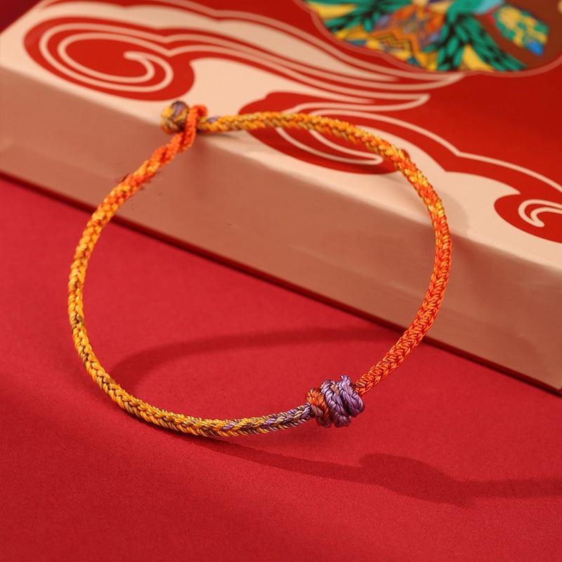 Braccialetto in corda intrecciata rossa e viola con Buddha Stones, fatto a mano