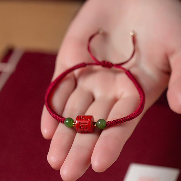 Buddha Stones Tibetam Cinnabar Om Mani Padme Hum Braccialetto di corda intrecciata con incisione di benedizione