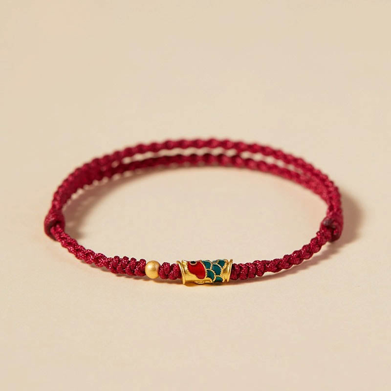 Braccialetto intrecciato a mano con pesce koi, ricchezza e prosperità, Buddha Stones