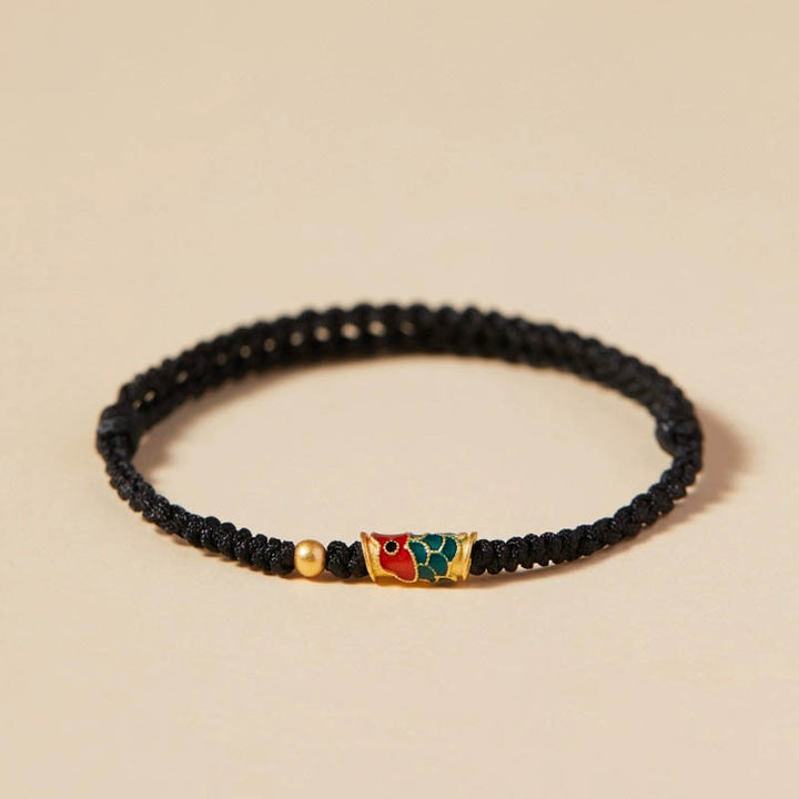 Braccialetto intrecciato a mano con pesce koi, ricchezza e prosperità, Buddha Stones