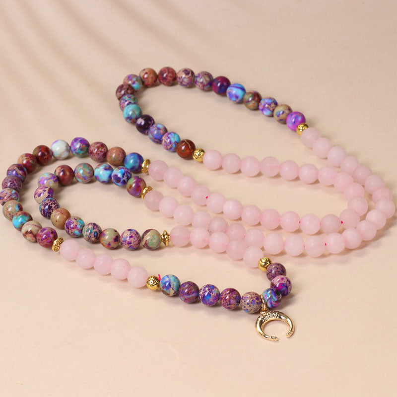 Buddha Stones 108 Perline Miano Braccialetto Mala di guarigione in cristallo rosa reale