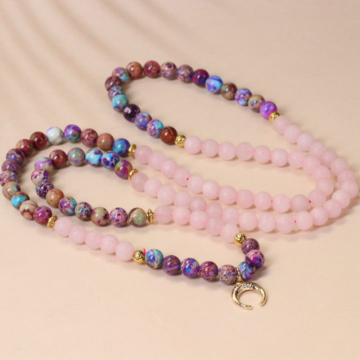 Buddha Stones 108 Perline Miano Braccialetto Mala di guarigione in cristallo rosa reale