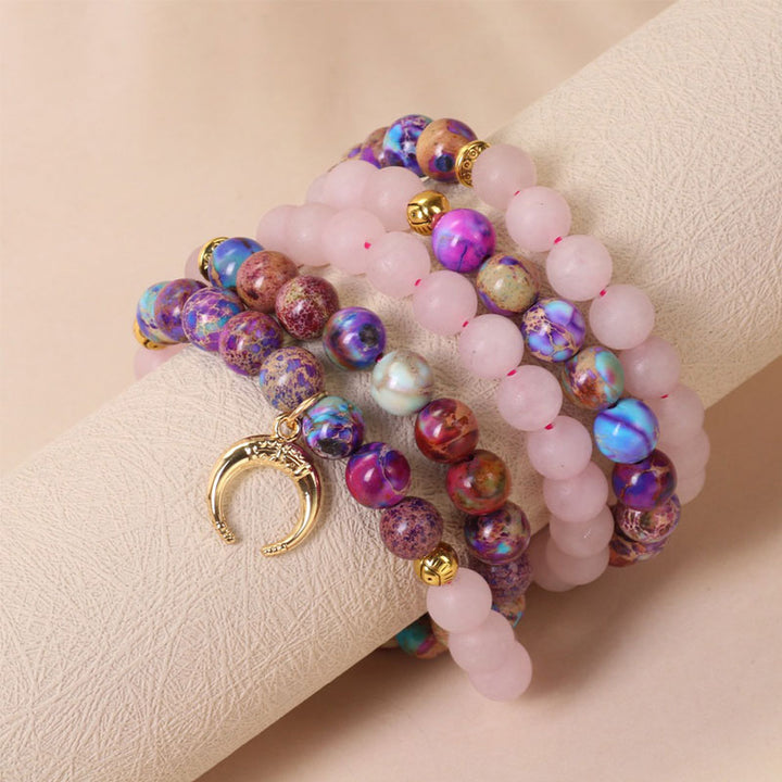 Buddha Stones 108 Perline Miano Braccialetto Mala di guarigione in cristallo rosa reale