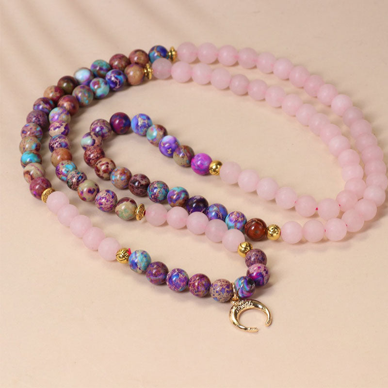 Buddha Stones 108 Perline Miano Braccialetto Mala di guarigione in cristallo rosa reale