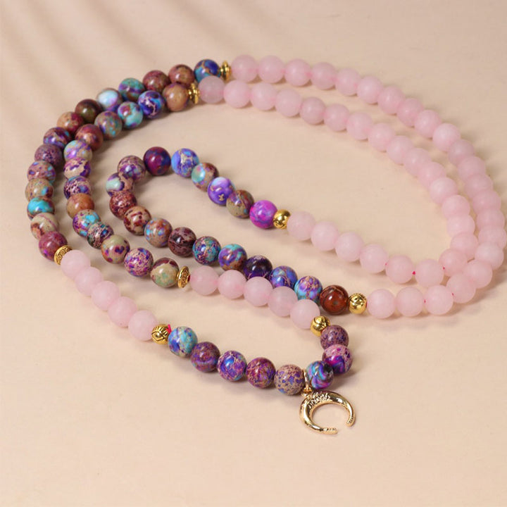 Buddha Stones 108 Perline Miano Braccialetto Mala di guarigione in cristallo rosa reale