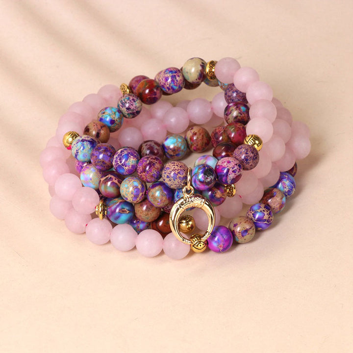 Buddha Stones 108 Perline Miano Braccialetto Mala di guarigione in cristallo rosa reale