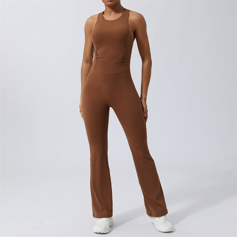 Buddha Stones Donna Allenamento Crisscross Senza Maniche Tuta Svasata Sport Fitness Yoga Bodysuit - image 1