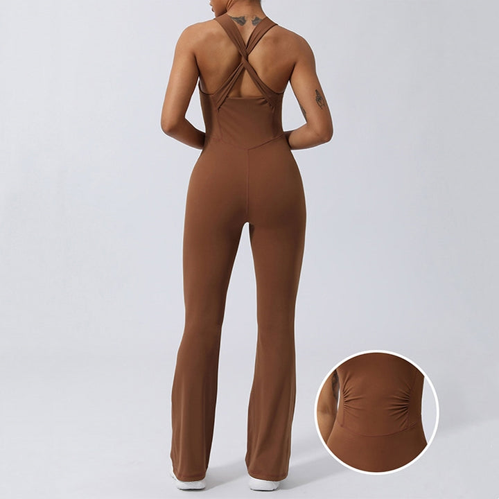 Buddha Stones Donna Allenamento Crisscross Senza Maniche Tuta Svasata Sport Fitness Yoga Bodysuit - Marrone - US8-10, UK/AU12-14, EU40-42 (XL) - image 0