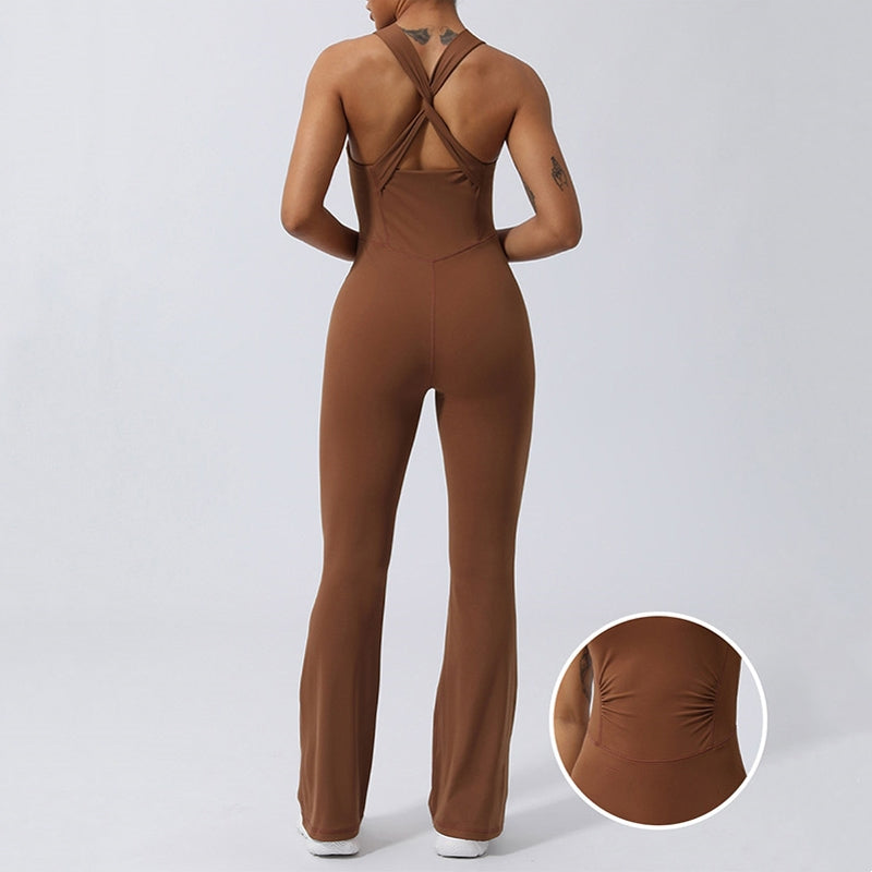 Buddha Stones Donna Allenamento Crisscross Senza Maniche Tuta Svasata Sport Fitness Yoga Bodysuit - Marrone - US8-10, UK/AU12-14, EU40-42 (XL) - image 0