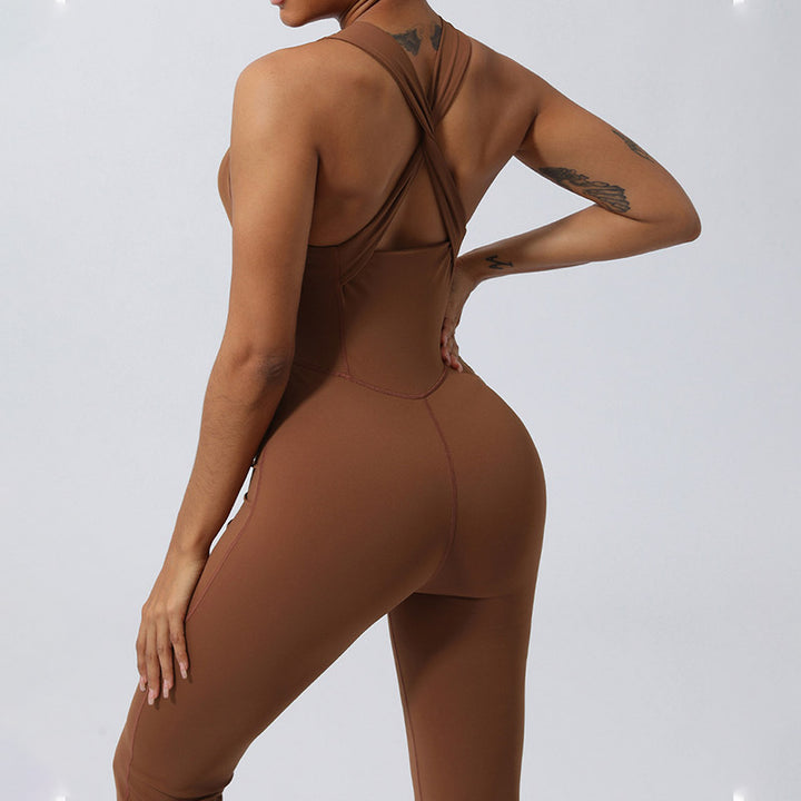 Buddha Stones Donna Allenamento Crisscross Senza Maniche Tuta Svasata Sport Fitness Yoga Bodysuit - image 5