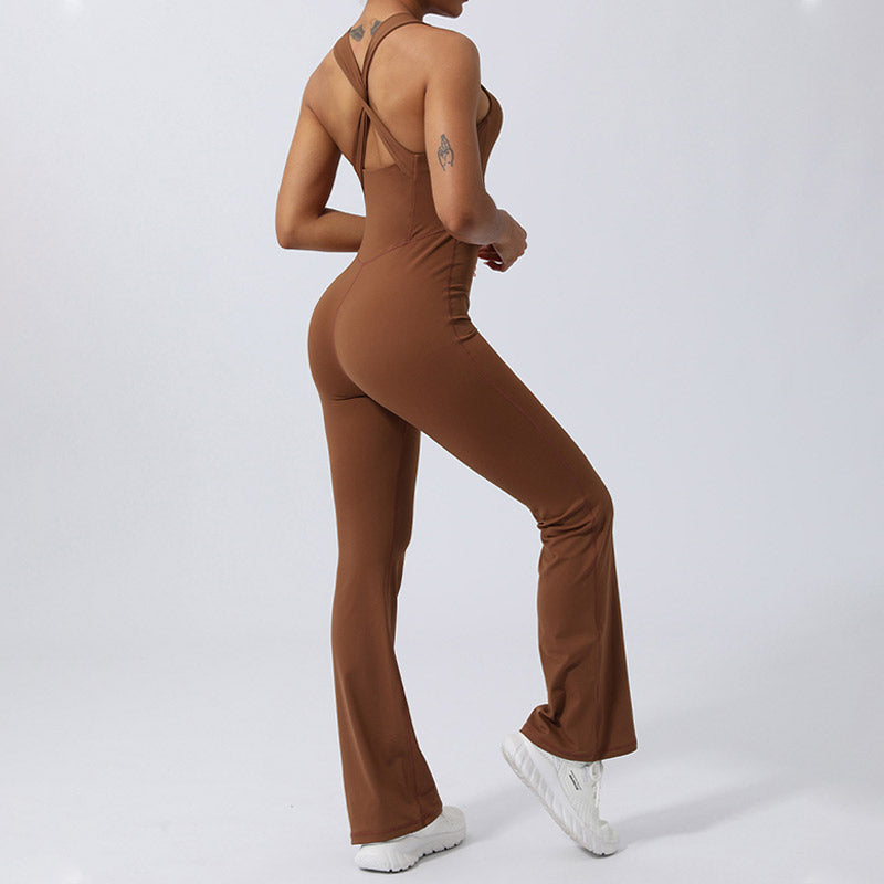 Buddha Stones Donna Allenamento Crisscross Senza Maniche Tuta Svasata Sport Fitness Yoga Bodysuit - image 4