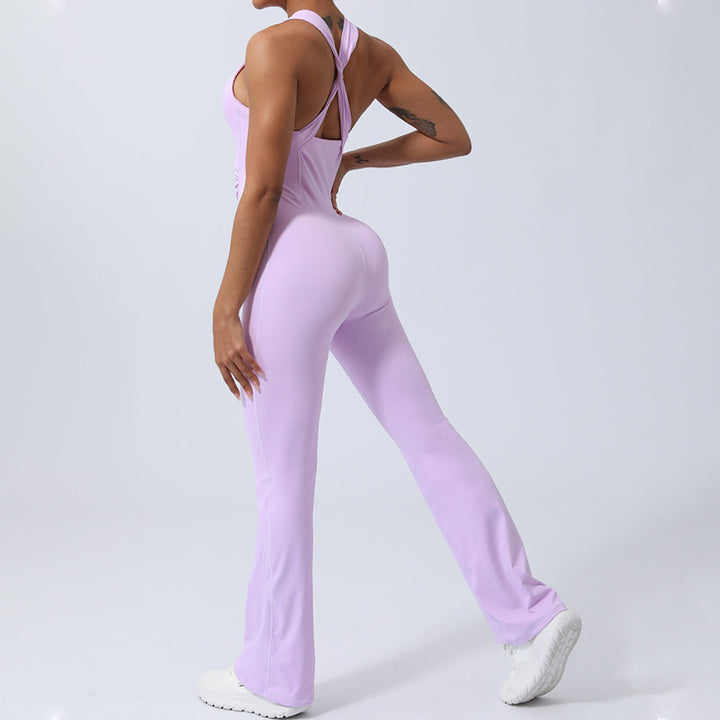 Buddha Stones Donna Allenamento Crisscross Senza Maniche Tuta Svasata Sport Fitness Yoga Bodysuit - image 14