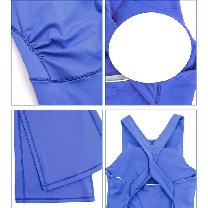 Buddha Stones Donna Allenamento Crisscross Senza Maniche Tuta Svasata Sport Fitness Yoga Bodysuit - image 20