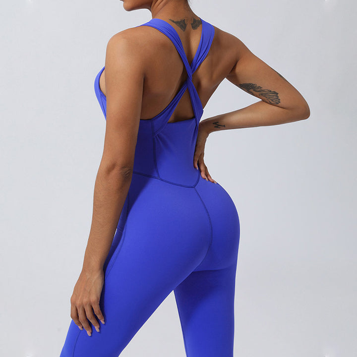 Buddha Stones Donna Allenamento Crisscross Senza Maniche Tuta Svasata Sport Fitness Yoga Bodysuit - image 19