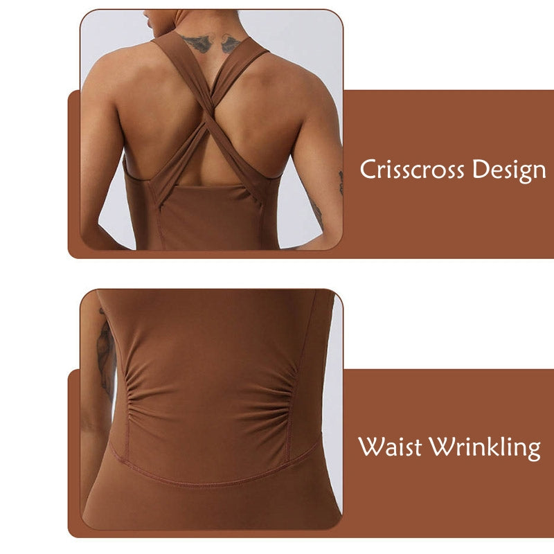 Buddha Stones Donna Allenamento Crisscross Senza Maniche Tuta Svasata Sport Fitness Yoga Bodysuit - image 6