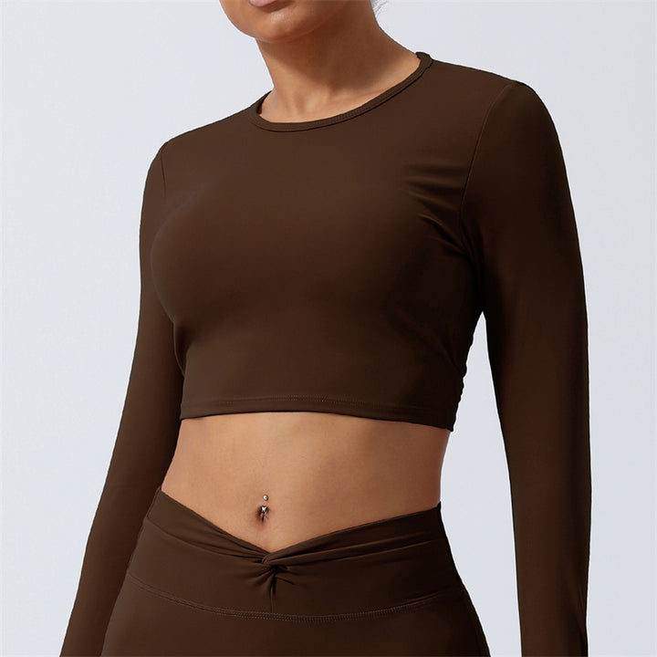 Buddha Stones Donna Allenamento Manica Lunga Crisscross Backless Top Tee Leggings Sport Fitness Yoga Outfit - Superiore - Marrone - US8-10, UK/AU12-14, EU40-42 (XL) - image 23