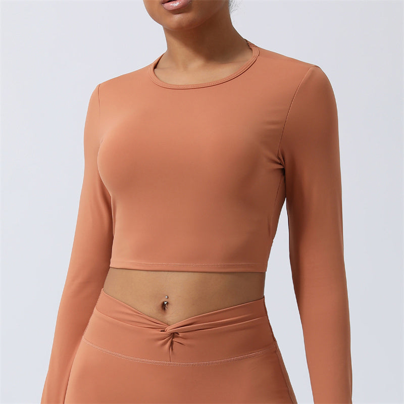 Buddha Stones Donna Allenamento Manica Lunga Crisscross Backless Top Tee Leggings Sport Fitness Yoga Outfit - Superiore - Arancione Marrone - US8-10, UK/AU12-14, EU40-42 (XL) - image 13