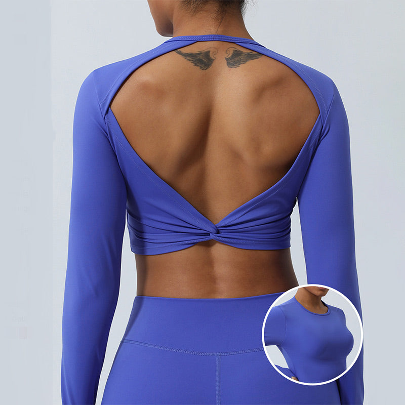 Buddha Stones Donna Allenamento Manica Lunga Crisscross Backless Top Tee Leggings Sport Fitness Yoga Outfit - Superiore - Blu - US8-10, UK/AU12-14, EU40-42 (XL) - image 0