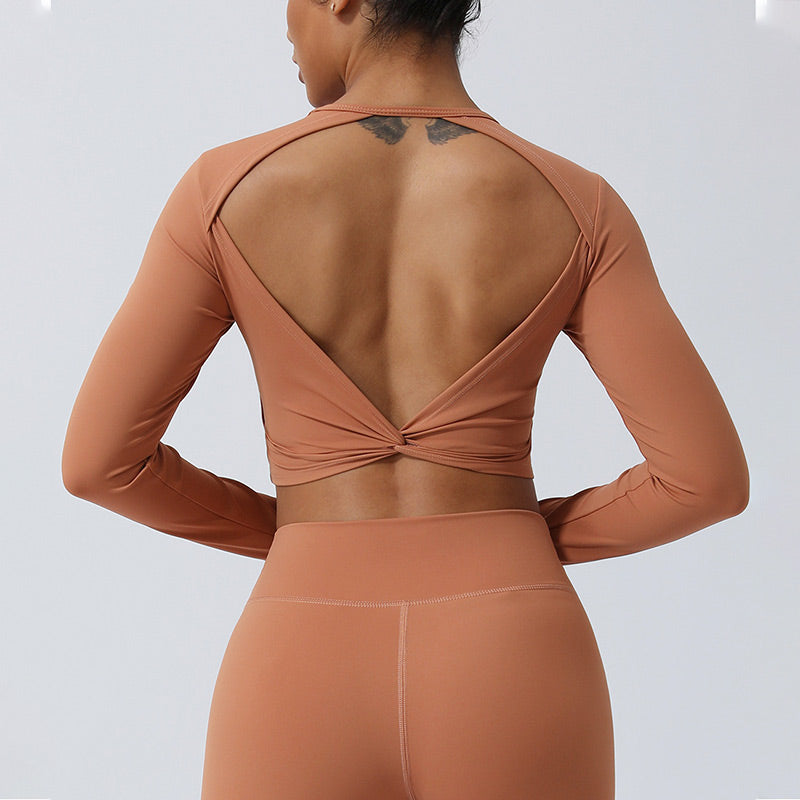 Buddha Stones Donna Allenamento Manica Lunga Crisscross Backless Top Tee Leggings Sport Fitness Yoga Outfit - image 15
