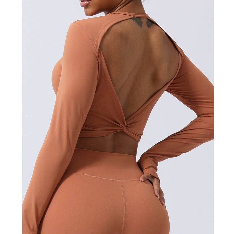 Buddha Stones Donna Allenamento Manica Lunga Crisscross Backless Top Tee Leggings Sport Fitness Yoga Outfit - image 14