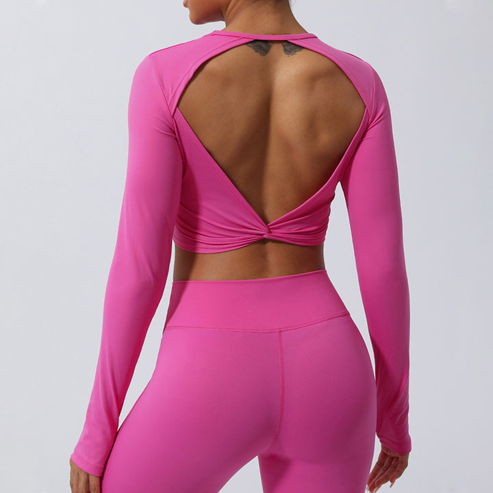 Buddha Stones Donna Allenamento Manica Lunga Crisscross Backless Top Tee Leggings Sport Fitness Yoga Outfit - image 19