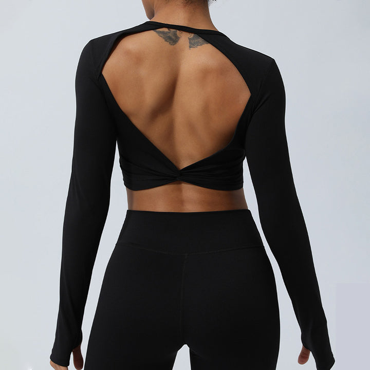 Buddha Stones Donna Allenamento Manica Lunga Crisscross Backless Top Tee Leggings Sport Fitness Yoga Outfit - image 27