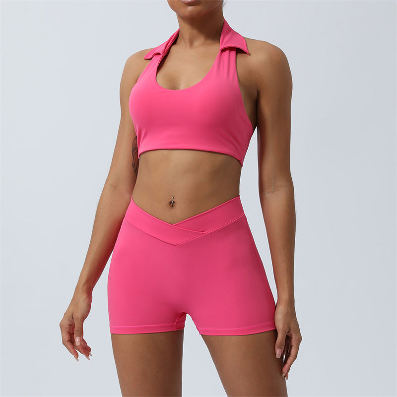Buddha Stones 2 pezzi allenamento senza maniche top senza schienale pantaloncini pantaloni svasati sport fitness yoga outfit set - Rosa - 2 pezzi (top e pantaloncini) - US8-10, UK/AU12-14, EU40-42 (XL)  - image 11