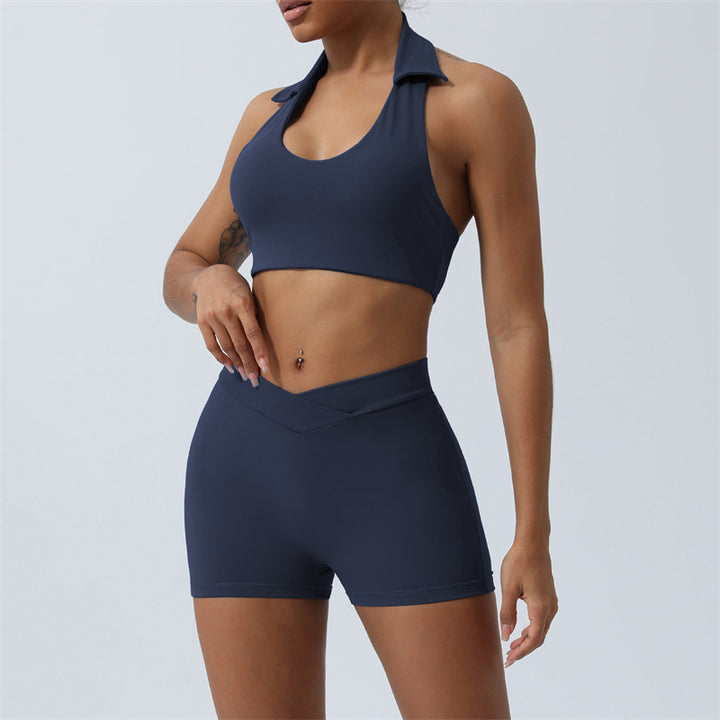 Buddha Stones 2 pezzi allenamento senza maniche top senza schienale pantaloncini pantaloni svasati sport fitness yoga outfit set - Blu navy - 2 pezzi (top e pantaloncini) - US8-10, UK/AU12-14, EU40-42 (XL)  - image 14