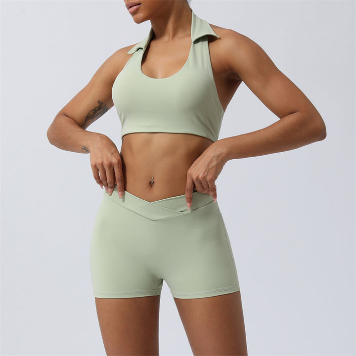 Buddha Stones 2 pezzi allenamento senza maniche top senza schienale pantaloncini pantaloni svasati sport fitness yoga outfit set - Verde - 2 pezzi (top e pantaloncini) - US8-10, UK/AU12-14, EU40-42 (XL)  - image 9