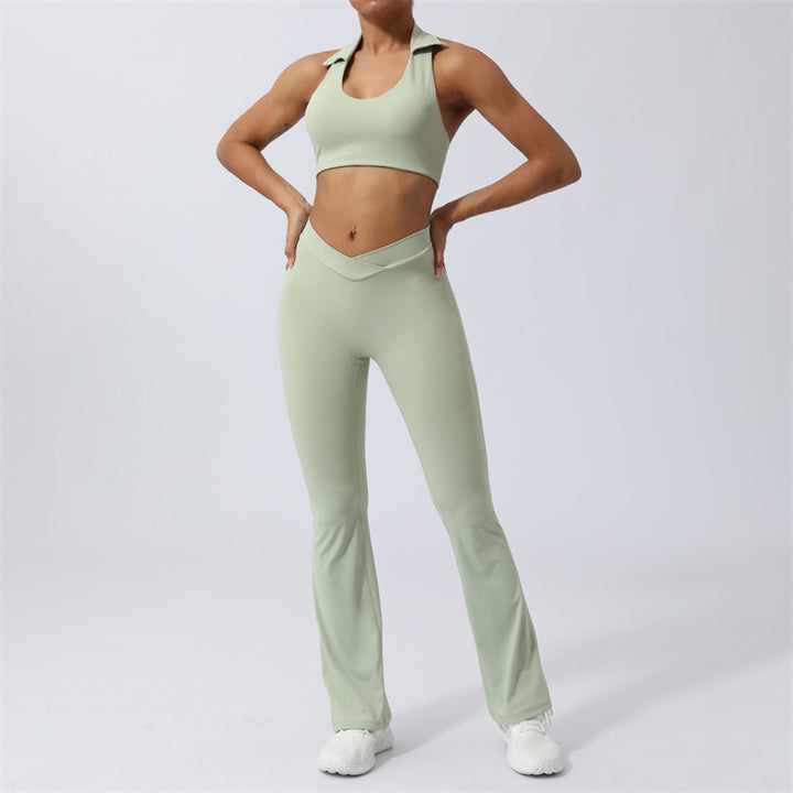 Buddha Stones 2 pezzi allenamento senza maniche top senza schienale pantaloncini pantaloni svasati sport fitness yoga outfit set - Verde - 2 pezzi (top e pantaloni) - US8-10, UK/AU12-14, EU40-42 (XL)  - image 19